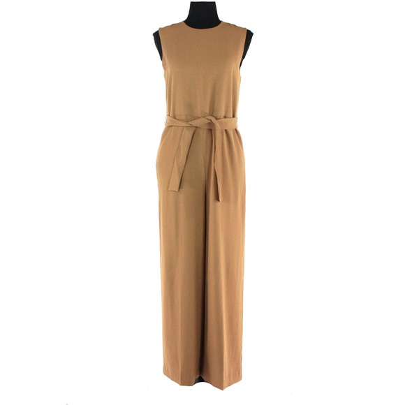 Babaton Saville Tan Sleeveless Belted Office Jumpsuit XS Straight One Piece - Picture 2 of 8